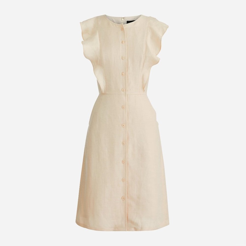 J.Crew Ruffle-Sleeve Linen-Cupro Dress 4Tall in WEATHERED SAND NWT